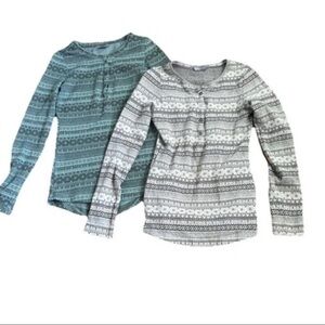 Lot Of 2 Columbia Aspen Lodge Jacquard Henley long sleeve Layer Shirt Blue Cream